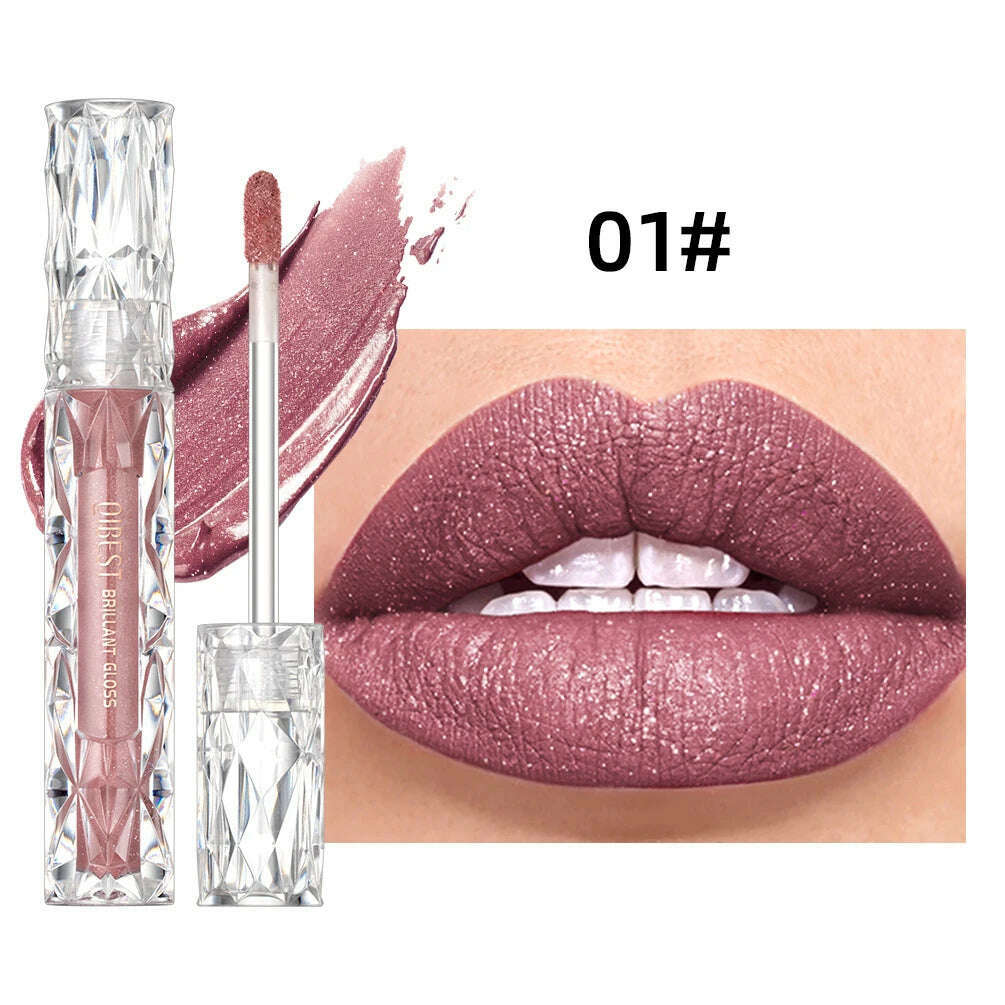 KIMLUD, QIBEST Diamond Liquid Lipstick Moisturizing Long-Lasting Purple Sparkling Waterproof Lip Gloss Cosmetics Matte Glitter Lipstick, 01, KIMLUD Womens Clothes