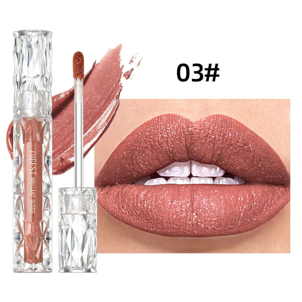 KIMLUD, QIBEST Diamond Liquid Lipstick Moisturizing Long-Lasting Purple Sparkling Waterproof Lip Gloss Cosmetics Matte Glitter Lipstick, 03, KIMLUD Womens Clothes