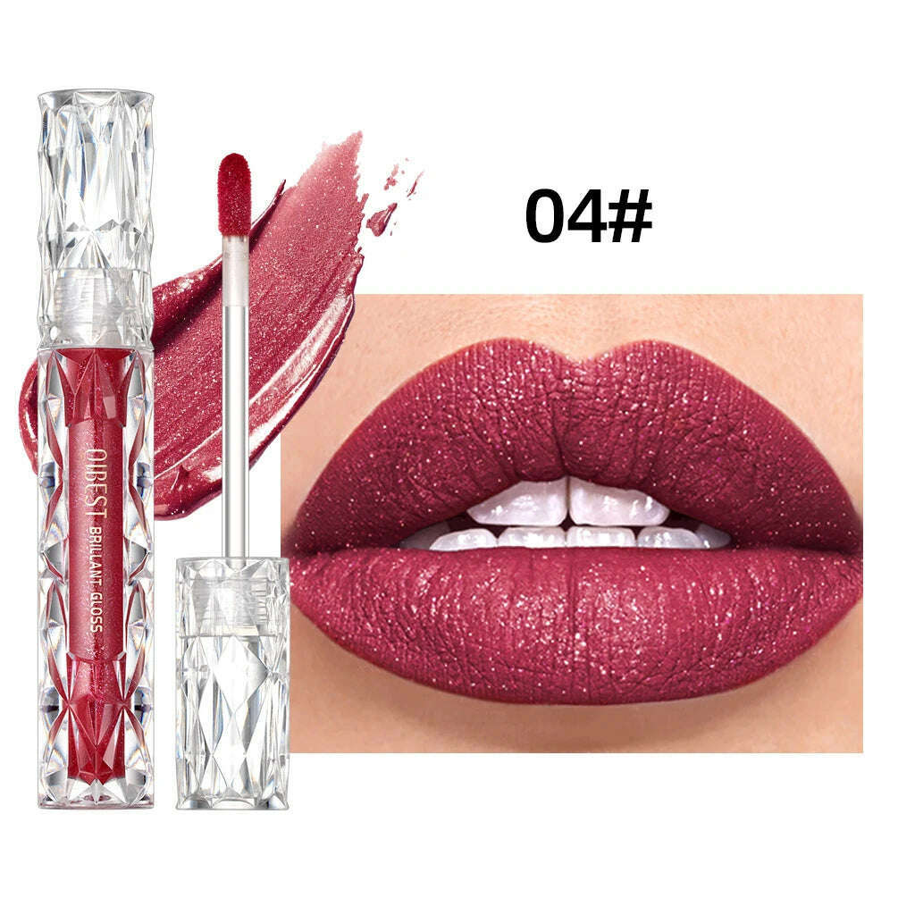 KIMLUD, QIBEST Diamond Liquid Lipstick Moisturizing Long-Lasting Purple Sparkling Waterproof Lip Gloss Cosmetics Matte Glitter Lipstick, 04, KIMLUD Womens Clothes