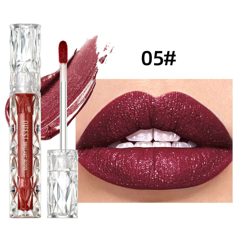 KIMLUD, QIBEST Diamond Liquid Lipstick Moisturizing Long-Lasting Purple Sparkling Waterproof Lip Gloss Cosmetics Matte Glitter Lipstick, 05, KIMLUD Womens Clothes