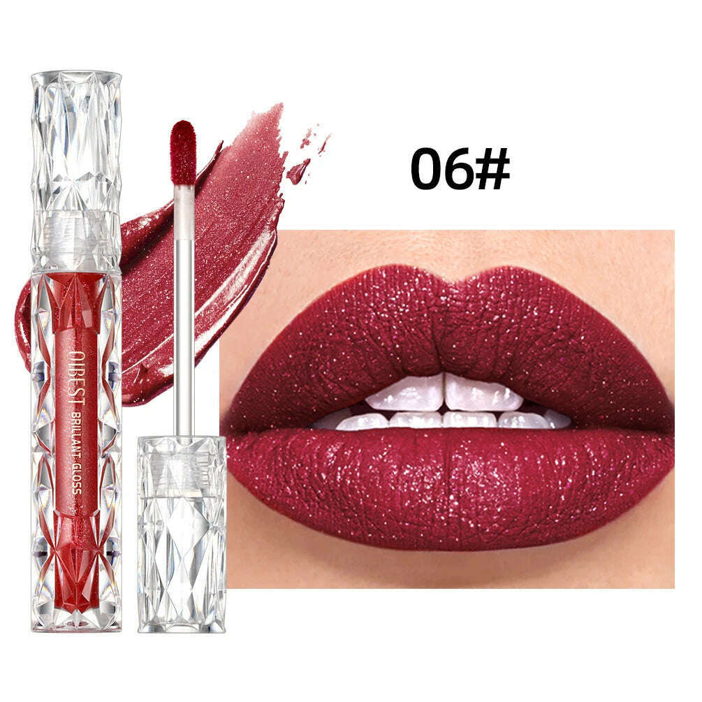 KIMLUD, QIBEST Diamond Liquid Lipstick Moisturizing Long-Lasting Purple Sparkling Waterproof Lip Gloss Cosmetics Matte Glitter Lipstick, 06, KIMLUD Womens Clothes