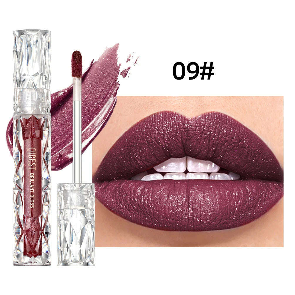 KIMLUD, QIBEST Diamond Liquid Lipstick Moisturizing Long-Lasting Purple Sparkling Waterproof Lip Gloss Cosmetics Matte Glitter Lipstick, 09, KIMLUD Womens Clothes