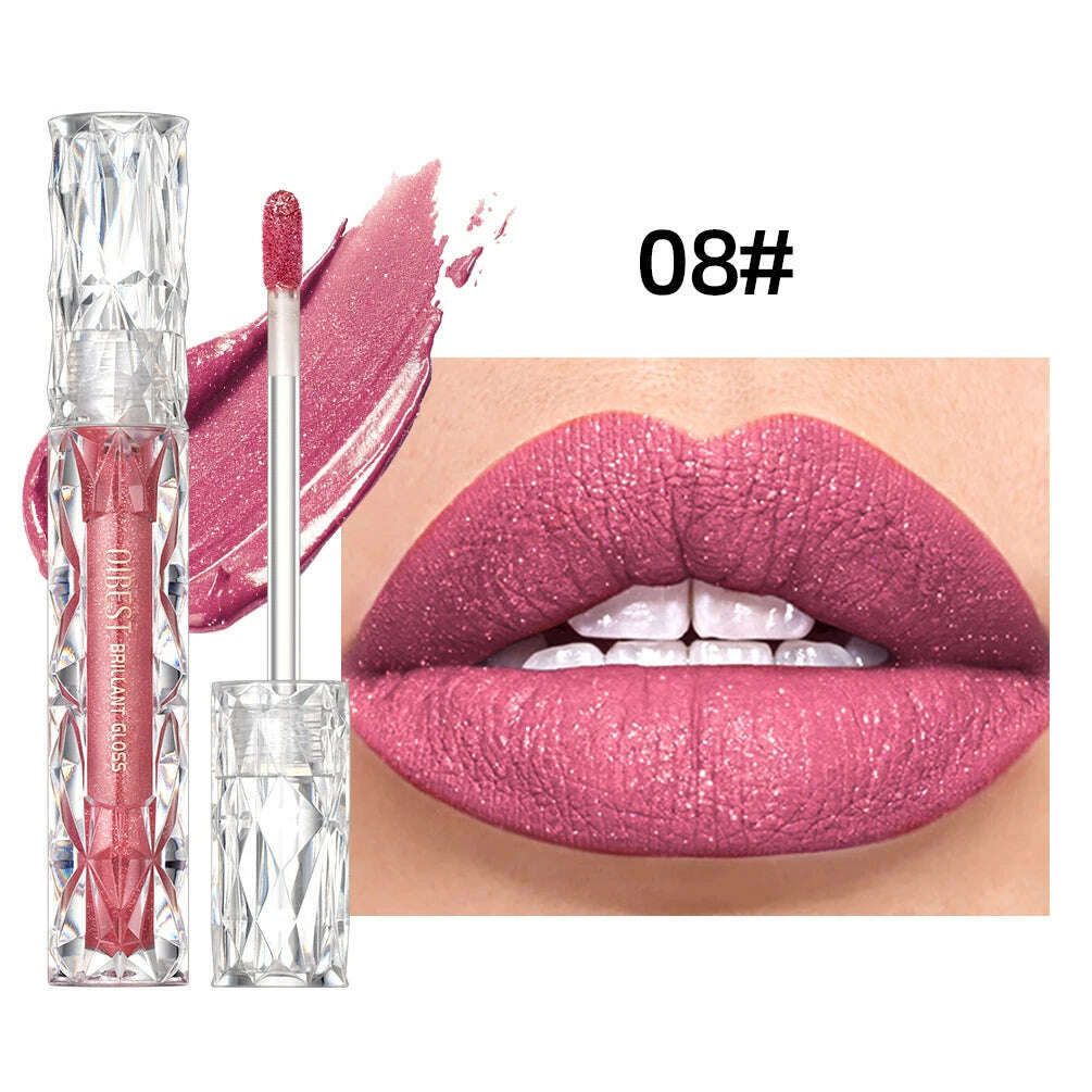 KIMLUD, QIBEST Diamond Liquid Lipstick Moisturizing Long-Lasting Purple Sparkling Waterproof Lip Gloss Cosmetics Matte Glitter Lipstick, 08, KIMLUD Womens Clothes