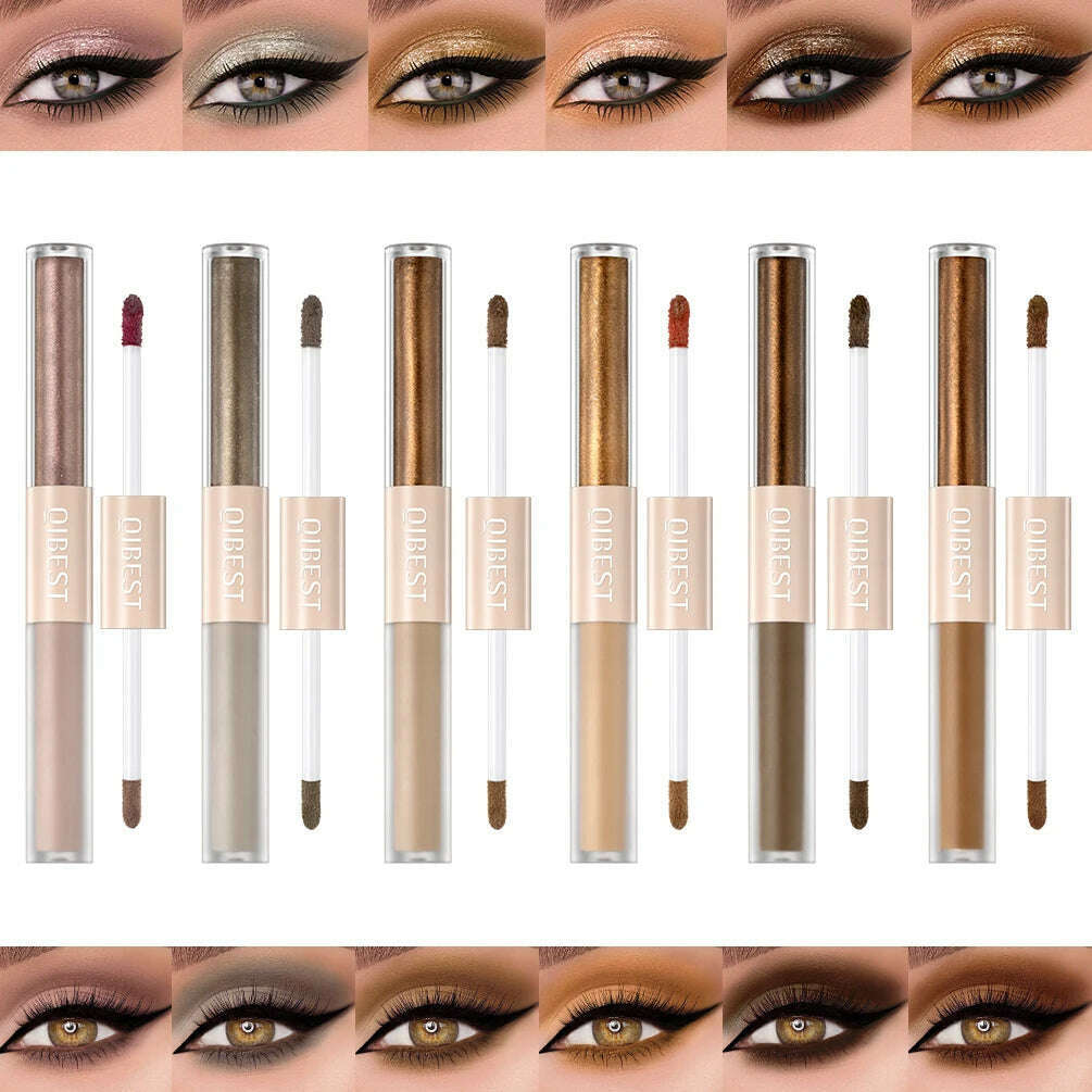 QIBEST Double End Glitter Matte Eye shadow Stick Pencil Eyeshadow Makeup Waterproof Bicolor Shimmer Cosmetics Beauty Makeup Tool - KIMLUD