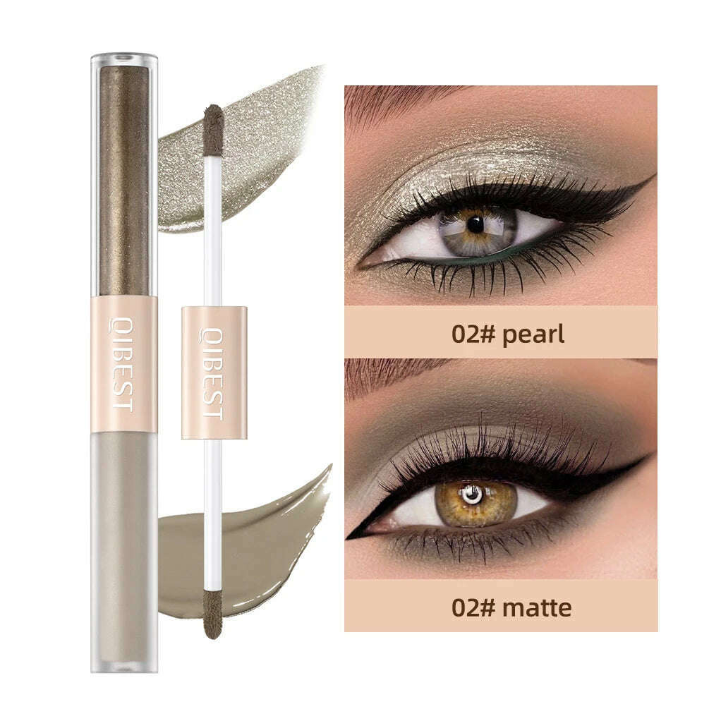 QIBEST Double End Glitter Matte Eye shadow Stick Pencil Eyeshadow Makeup Waterproof Bicolor Shimmer Cosmetics Beauty Makeup Tool - KIMLUD