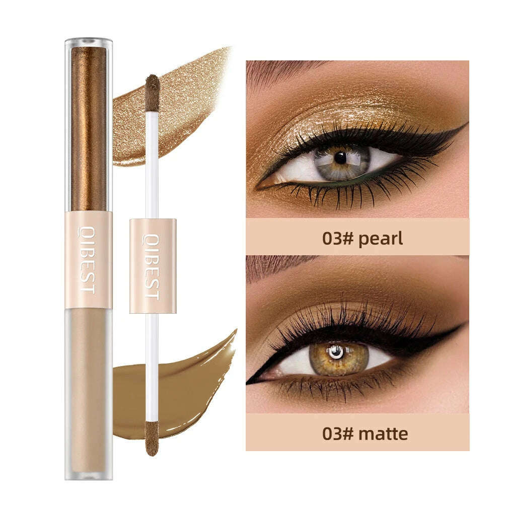QIBEST Double End Glitter Matte Eye shadow Stick Pencil Eyeshadow Makeup Waterproof Bicolor Shimmer Cosmetics Beauty Makeup Tool - KIMLUD