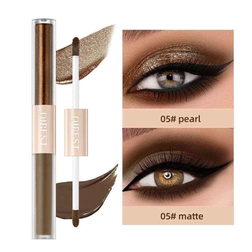 QIBEST Double End Glitter Matte Eye shadow Stick Pencil Eyeshadow Makeup Waterproof Bicolor Shimmer Cosmetics Beauty Makeup Tool - KIMLUD