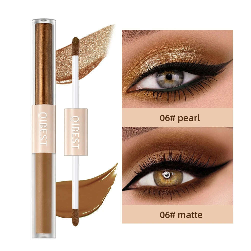QIBEST Double End Glitter Matte Eye shadow Stick Pencil Eyeshadow Makeup Waterproof Bicolor Shimmer Cosmetics Beauty Makeup Tool - KIMLUD