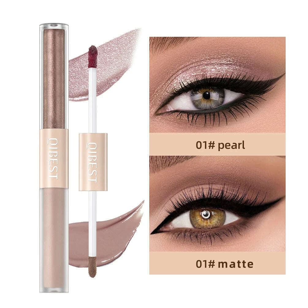 QIBEST Double End Glitter Matte Eye shadow Stick Pencil Eyeshadow Makeup Waterproof Bicolor Shimmer Cosmetics Beauty Makeup Tool - KIMLUD