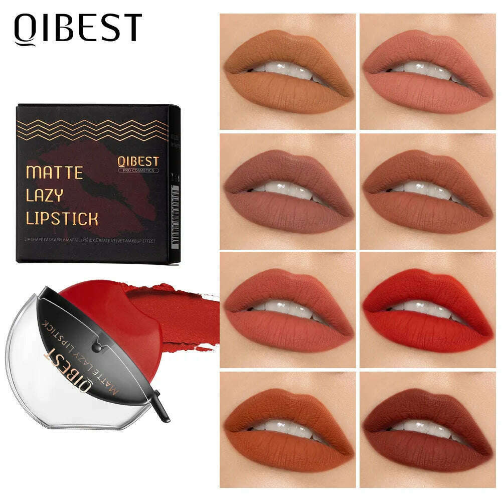 KIMLUD, QIBEST Lip-shaped Lipstick Makeup Lazy Lipstick Velvet Matte Moisturizing Lip Gloss Waterproof Non-stick Cup Long Lasting Makeup, KIMLUD Womens Clothes