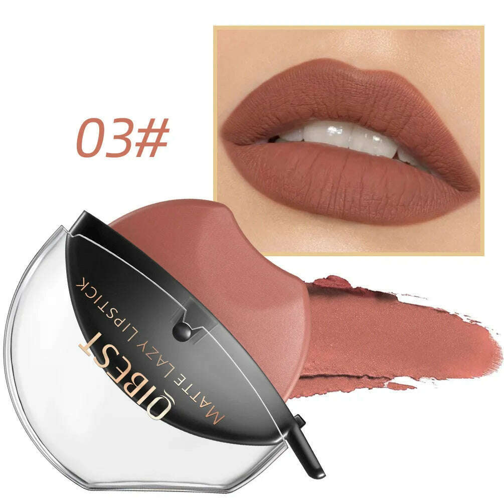 KIMLUD, QIBEST Lip-shaped Lipstick Makeup Lazy Lipstick Velvet Matte Moisturizing Lip Gloss Waterproof Non-stick Cup Long Lasting Makeup, 03, KIMLUD Womens Clothes