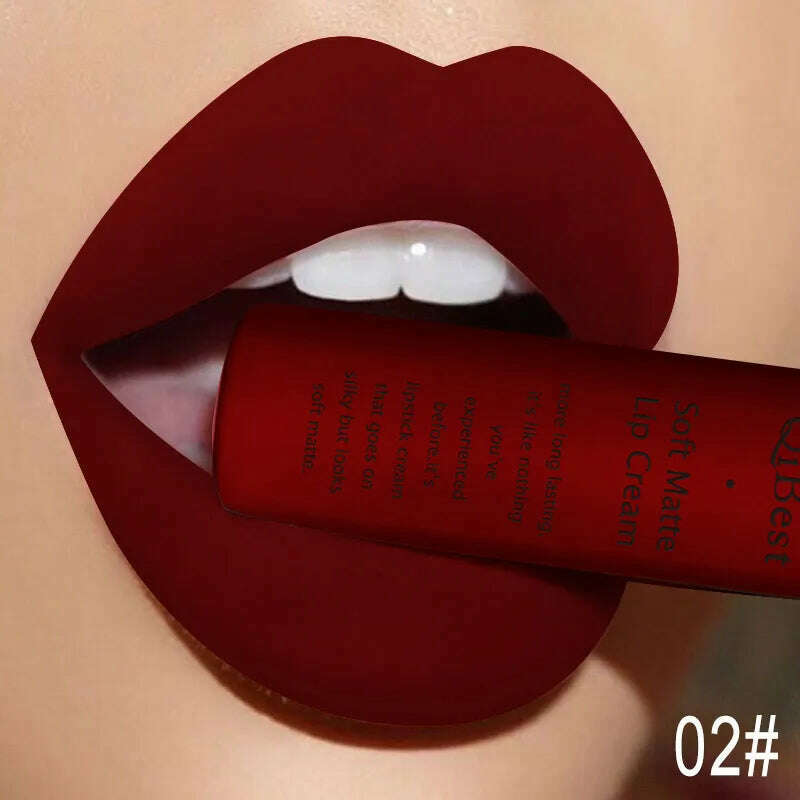 QIBEST Sexy Velvet Matte Lip Gloss Liquid Lipstick Lipgloss Beauty Red Nude Waterproof Long-lasting Lip Stain Makeup For Women - KIMLUD