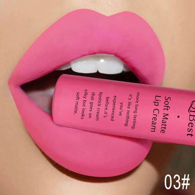 QIBEST Sexy Velvet Matte Lip Gloss Liquid Lipstick Lipgloss Beauty Red Nude Waterproof Long-lasting Lip Stain Makeup For Women - KIMLUD