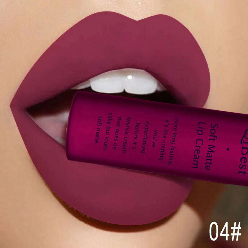 QIBEST Sexy Velvet Matte Lip Gloss Liquid Lipstick Lipgloss Beauty Red Nude Waterproof Long-lasting Lip Stain Makeup For Women - KIMLUD