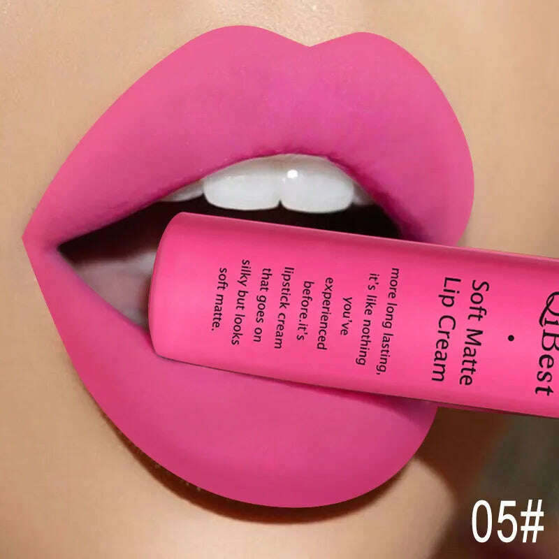 QIBEST Sexy Velvet Matte Lip Gloss Liquid Lipstick Lipgloss Beauty Red Nude Waterproof Long-lasting Lip Stain Makeup For Women - KIMLUD