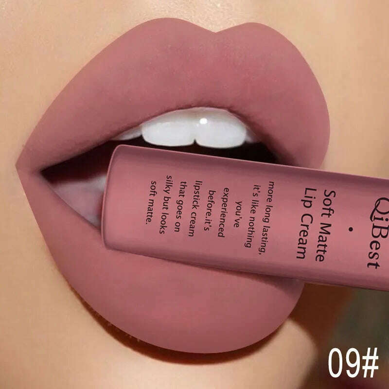 QIBEST Sexy Velvet Matte Lip Gloss Liquid Lipstick Lipgloss Beauty Red Nude Waterproof Long-lasting Lip Stain Makeup For Women - KIMLUD