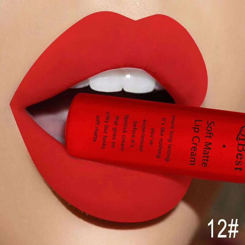 QIBEST Sexy Velvet Matte Lip Gloss Liquid Lipstick Lipgloss Beauty Red Nude Waterproof Long-lasting Lip Stain Makeup For Women - KIMLUD