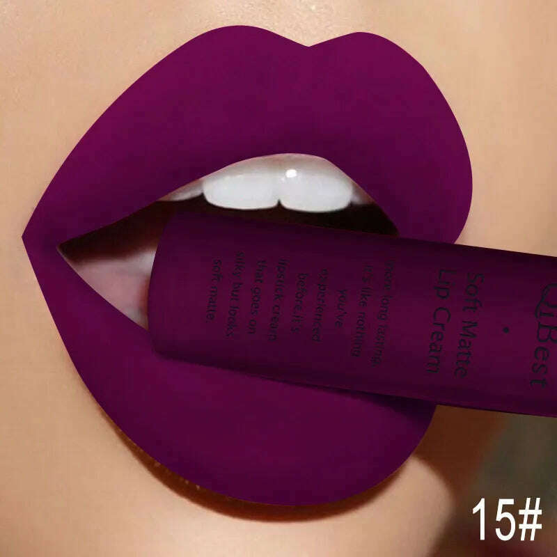 QIBEST Sexy Velvet Matte Lip Gloss Liquid Lipstick Lipgloss Beauty Red Nude Waterproof Long-lasting Lip Stain Makeup For Women - KIMLUD