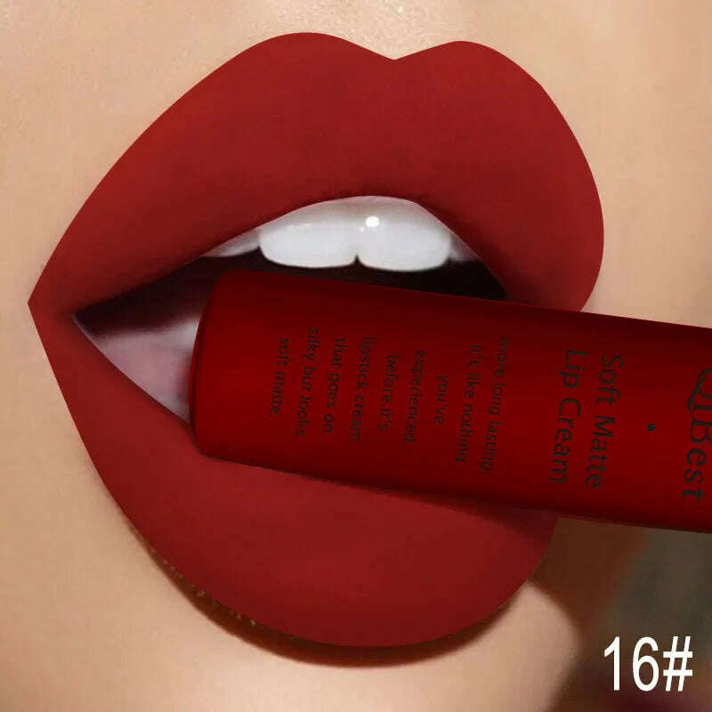 QIBEST Sexy Velvet Matte Lip Gloss Liquid Lipstick Lipgloss Beauty Red Nude Waterproof Long-lasting Lip Stain Makeup For Women - KIMLUD