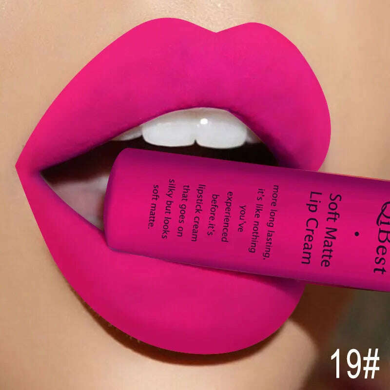 QIBEST Sexy Velvet Matte Lip Gloss Liquid Lipstick Lipgloss Beauty Red Nude Waterproof Long-lasting Lip Stain Makeup For Women - KIMLUD
