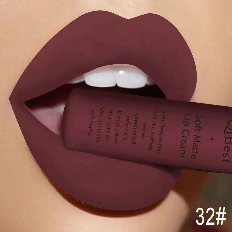 QIBEST Sexy Velvet Matte Lip Gloss Liquid Lipstick Lipgloss Beauty Red Nude Waterproof Long-lasting Lip Stain Makeup For Women - KIMLUD