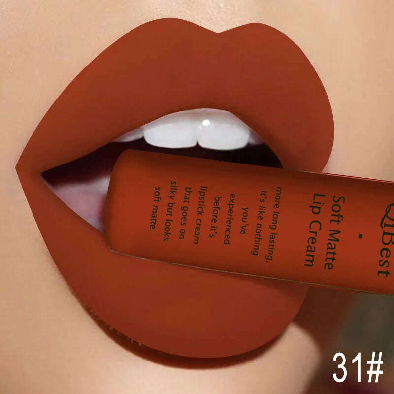 QIBEST Sexy Velvet Matte Lip Gloss Liquid Lipstick Lipgloss Beauty Red Nude Waterproof Long-lasting Lip Stain Makeup For Women - KIMLUD