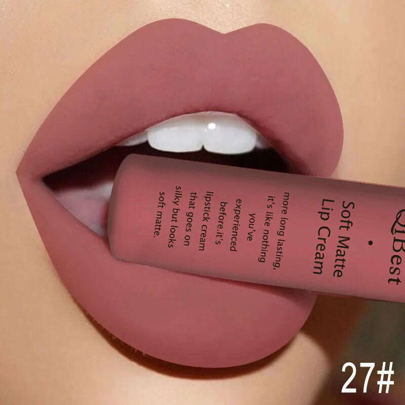 QIBEST Sexy Velvet Matte Lip Gloss Liquid Lipstick Lipgloss Beauty Red Nude Waterproof Long-lasting Lip Stain Makeup For Women - KIMLUD