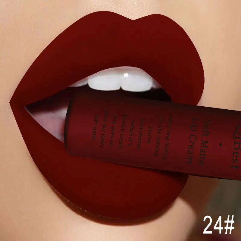 QIBEST Sexy Velvet Matte Lip Gloss Liquid Lipstick Lipgloss Beauty Red Nude Waterproof Long-lasting Lip Stain Makeup For Women - KIMLUD