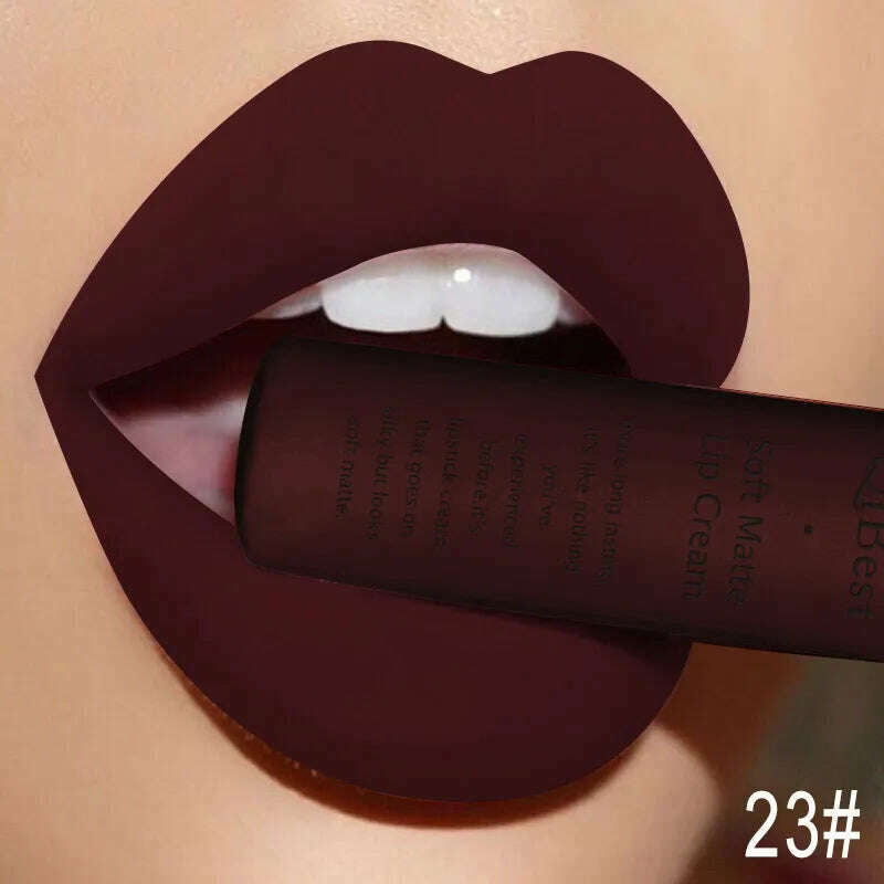 QIBEST Sexy Velvet Matte Lip Gloss Liquid Lipstick Lipgloss Beauty Red Nude Waterproof Long-lasting Lip Stain Makeup For Women - KIMLUD