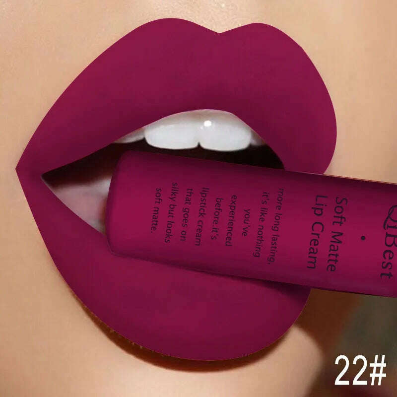 QIBEST Sexy Velvet Matte Lip Gloss Liquid Lipstick Lipgloss Beauty Red Nude Waterproof Long-lasting Lip Stain Makeup For Women - KIMLUD