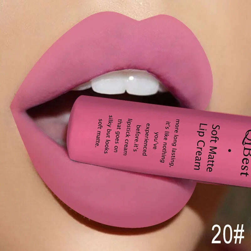 QIBEST Sexy Velvet Matte Lip Gloss Liquid Lipstick Lipgloss Beauty Red Nude Waterproof Long-lasting Lip Stain Makeup For Women - KIMLUD