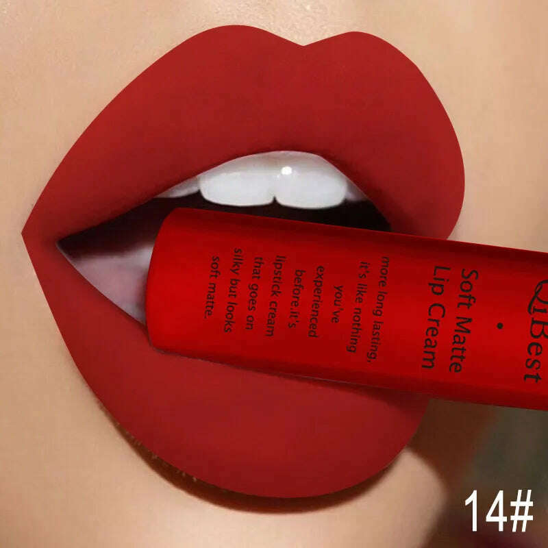 QIBEST Sexy Velvet Matte Lip Gloss Liquid Lipstick Lipgloss Beauty Red Nude Waterproof Long-lasting Lip Stain Makeup For Women - KIMLUD