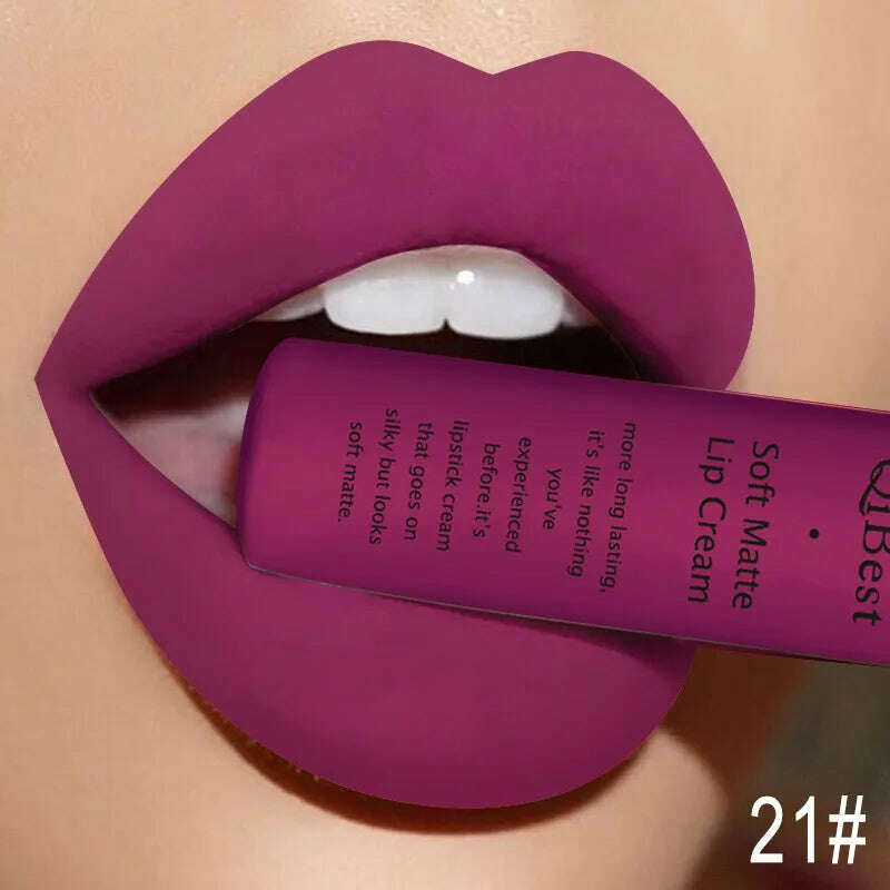 QIBEST Sexy Velvet Matte Lip Gloss Liquid Lipstick Lipgloss Beauty Red Nude Waterproof Long-lasting Lip Stain Makeup For Women - KIMLUD