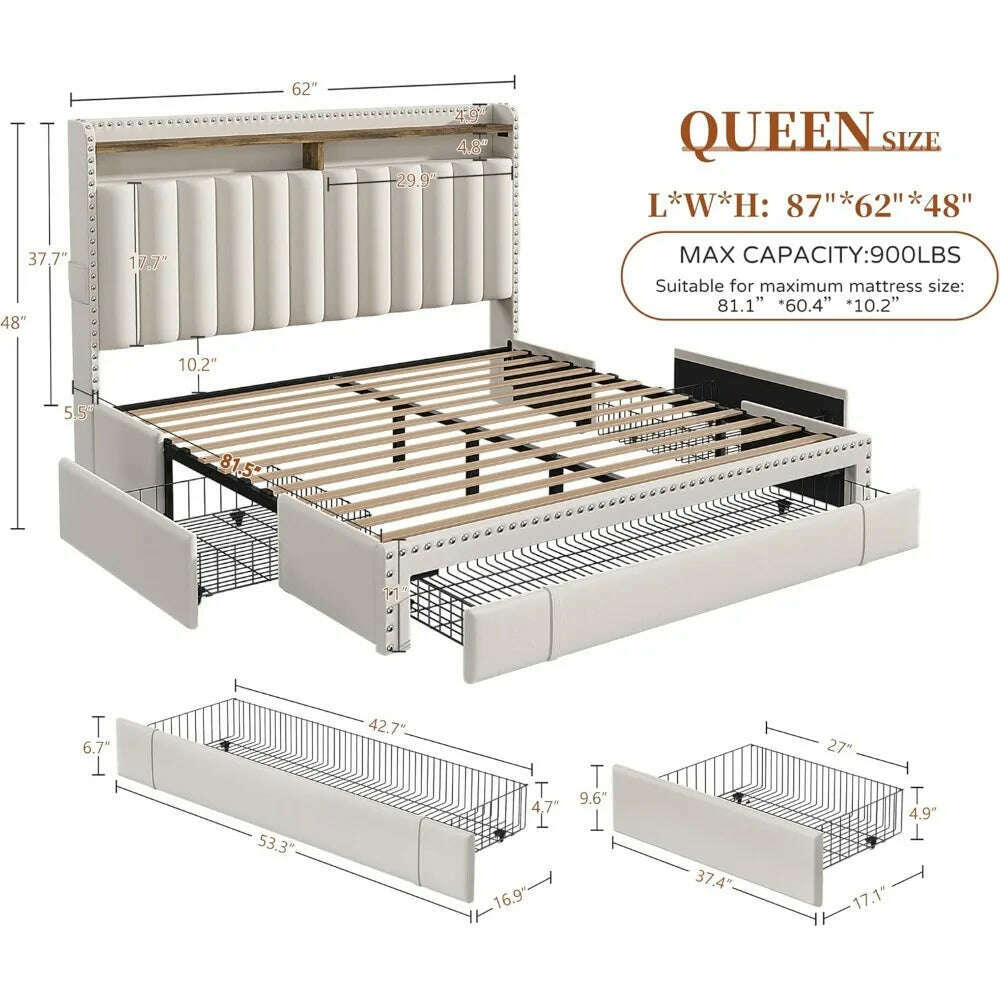 KIMLUD, Queen Bed Frame with Headboard and 3 Large Drawers, Upholstered Platform Bed Frame Queen Size with Storage, Queen Size B, KIMLUD Womens Clothes