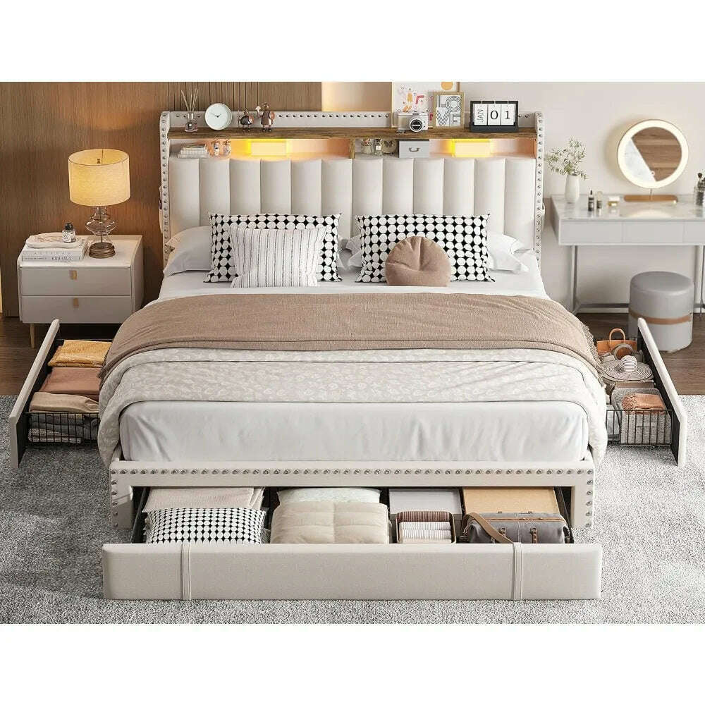 KIMLUD, Queen Bed Frame with Headboard and 3 Large Drawers, Upholstered Platform Bed Frame Queen Size with Storage, Queen Size B, KIMLUD Womens Clothes