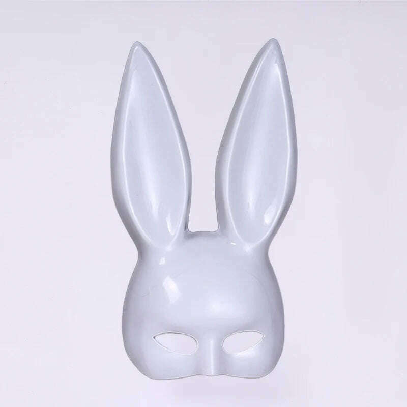 KIMLUD, Rabbit Mask Men Women Easter Bunny Ear Mask Halloween Carnival Party Bar Nightclub Sexy Half Face Masks Cosplay Masquerade Props, white, KIMLUD Womens Clothes