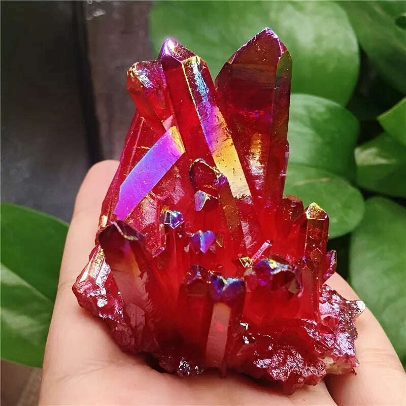 KIMLUD, Radiant Red Titanium Rainbow Aura Crystal Cluster Natural Decoration  Unique Office/Home Gift Halloween and Christmas, yellow 200-250g, KIMLUD APPAREL - Womens Clothes