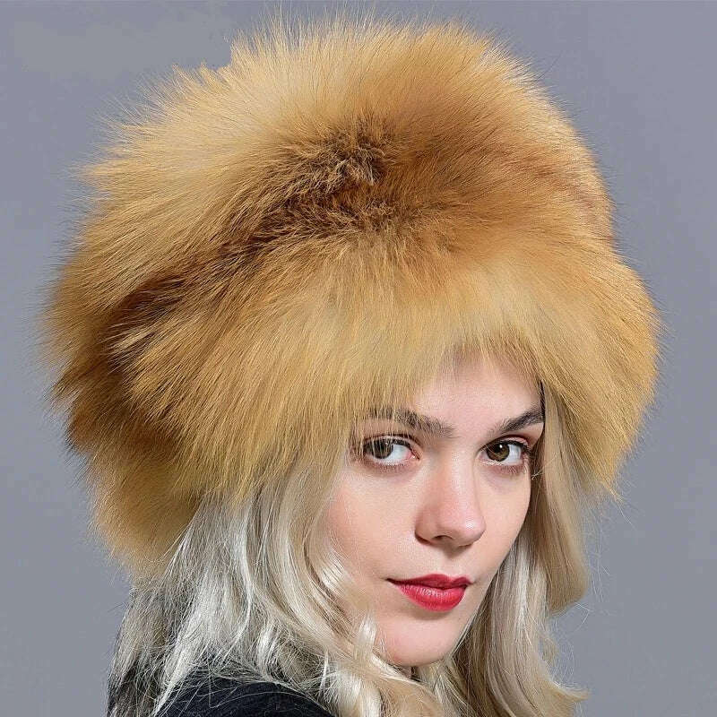 KIMLUD, Raglaido real fox fur hats for women winter fashionable stylish Russian thick warm beanie hat natural fluffy fur hat with tail, KIMLUD Womens Clothes