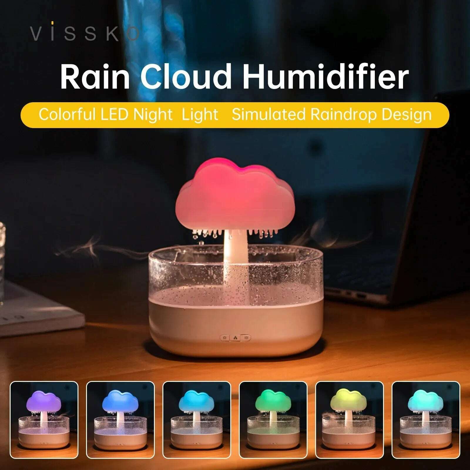 KIMLUD, Rain Cloud Humidifier 200ML Essential Oils Aroma Diffuser With Water Drops And Colorful Night Light Mushroom Humidifier, KIMLUD Womens Clothes