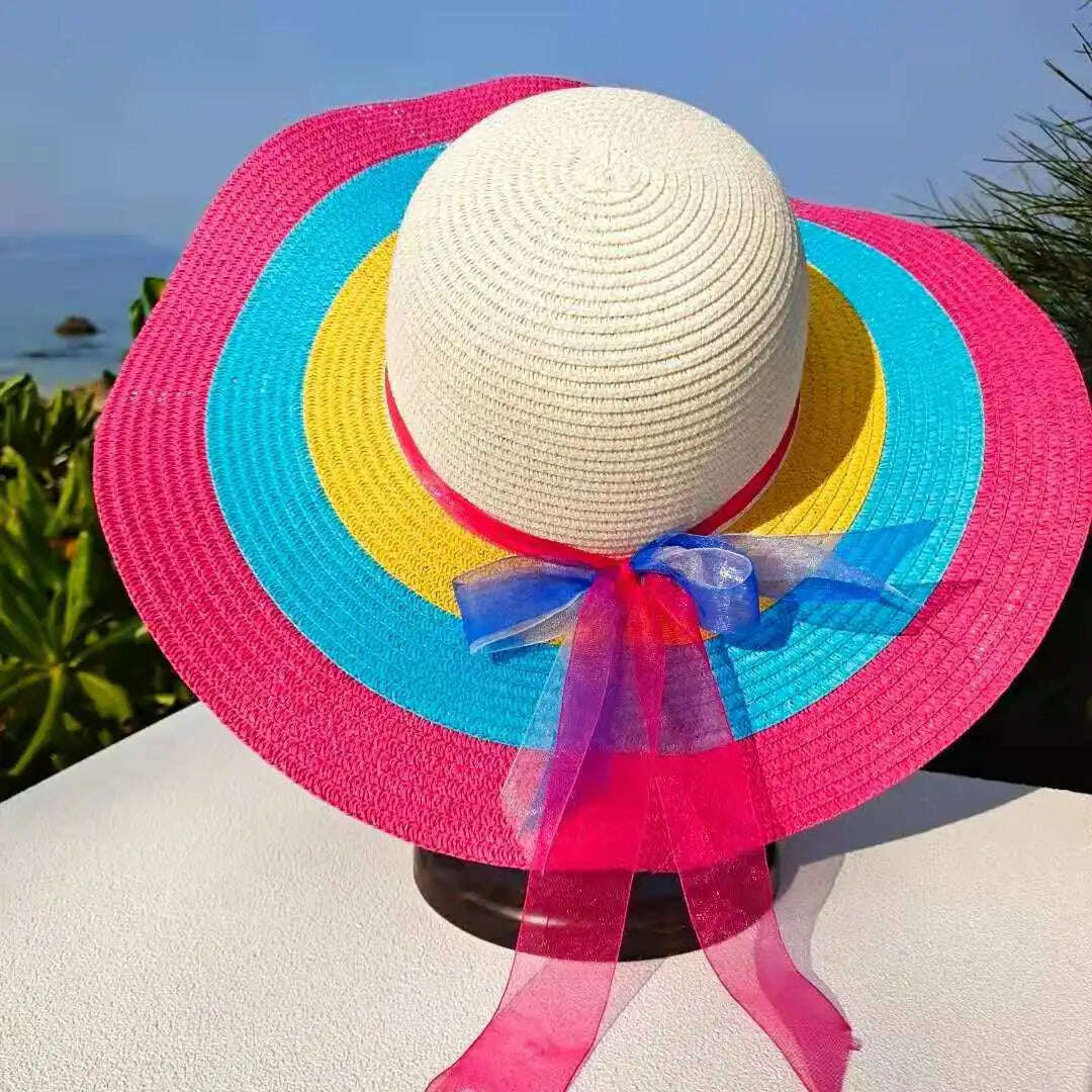 KIMLUD, Rainbow Hat Women's Colorful Big Eave Straw Hat Summer Sunscreen Sunshade Hat Tourism Sun Hat Beach Hat Wholesale, 21 / 56-58cm / CHINA, KIMLUD Womens Clothes