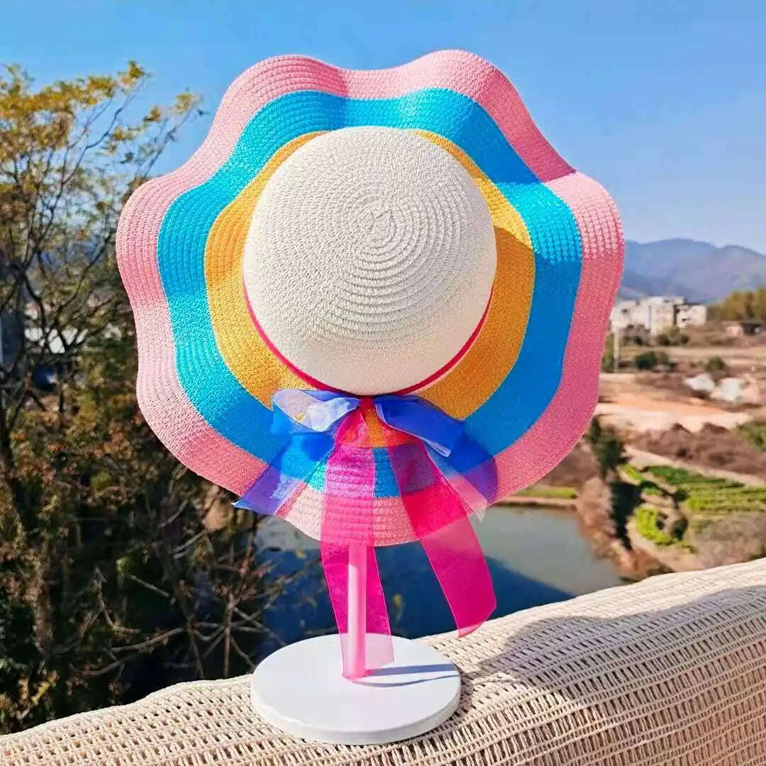 KIMLUD, Rainbow Hat Women's Colorful Big Eave Straw Hat Summer Sunscreen Sunshade Hat Tourism Sun Hat Beach Hat Wholesale, 23 / 56-58cm / CHINA, KIMLUD Womens Clothes