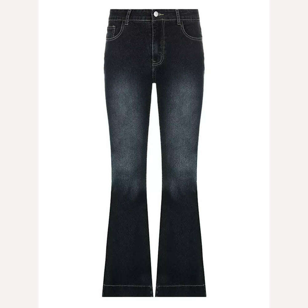 Rapcopter y2k Flare Jeans Vintage Low Waisted Cute Trousers Aesthetic Streetwear Casual Cargo Pants Women Korean Distressed Jean - KIMLUD