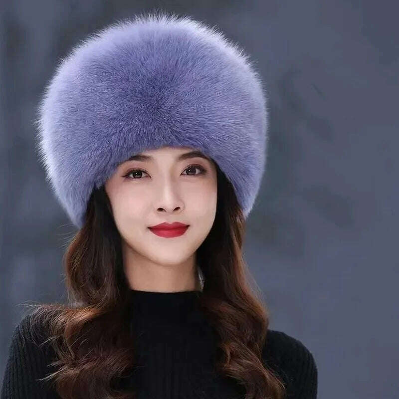 Real Fox Fur Hat Winter Natural Fur Snow Hat For Ladies Thick Outdoor Beanies Caps Russians Skiing Hats Bomber White Fur Caps - KIMLUD