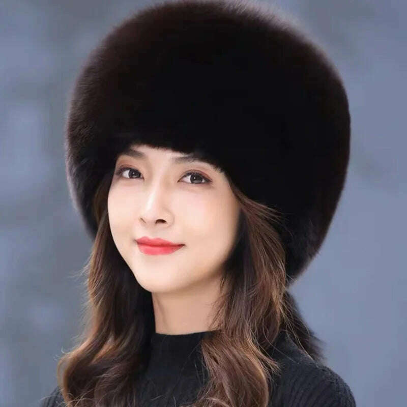 Real Fox Fur Hat Winter Natural Fur Snow Hat For Ladies Thick Outdoor Beanies Caps Russians Skiing Hats Bomber White Fur Caps - KIMLUD