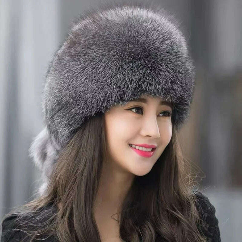 Real Fox Fur Hat Winter Natural Fur Snow Hat For Ladies Thick Outdoor Beanies Caps Russians Skiing Hats Bomber White Fur Caps - KIMLUD