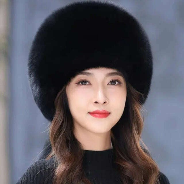 Real Fox Fur Hat Winter Natural Fur Snow Hat For Ladies Thick Outdoor Beanies Caps Russians Skiing Hats Bomber White Fur Caps - KIMLUD