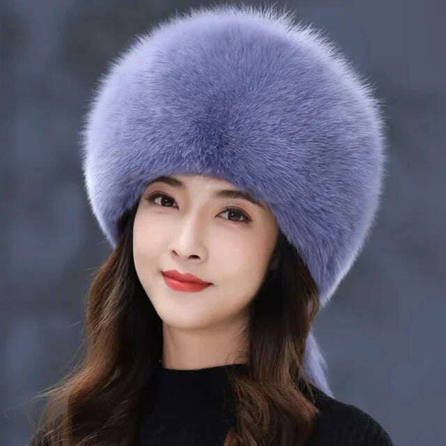 Real Fox Fur Hat Winter Natural Fur Snow Hat For Ladies Thick Outdoor Beanies Caps Russians Skiing Hats Bomber White Fur Caps - KIMLUD