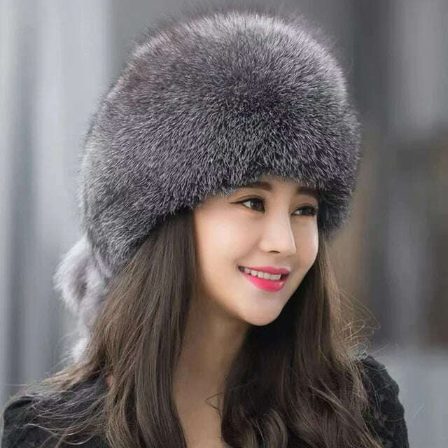 Real Fox Fur Hat Winter Natural Fur Snow Hat For Ladies Thick Outdoor Beanies Caps Russians Skiing Hats Bomber White Fur Caps - KIMLUD
