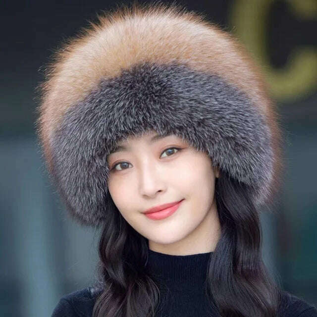 Real Fox Fur Hat Winter Natural Fur Snow Hat For Ladies Thick Outdoor Beanies Caps Russians Skiing Hats Bomber White Fur Caps - KIMLUD
