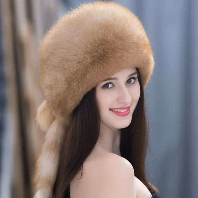 Real Fox Fur Hat Winter Natural Fur Snow Hat For Ladies Thick Outdoor Beanies Caps Russians Skiing Hats Bomber White Fur Caps - KIMLUD
